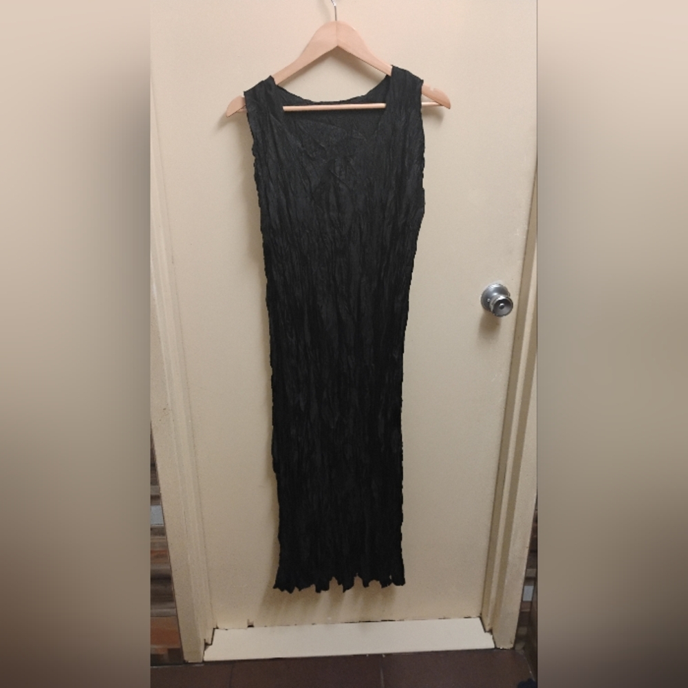 Lee Anderson Womens Pleated Sleeveless Black Maxi Dress Sz L